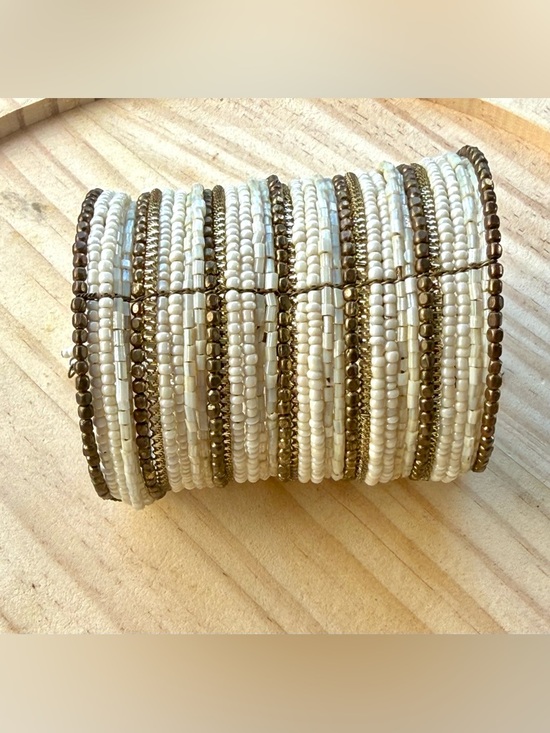 Jewelry - Vintage Beaded Bracelet, Wide Cuff, handmade, crafted in India (‘90s)